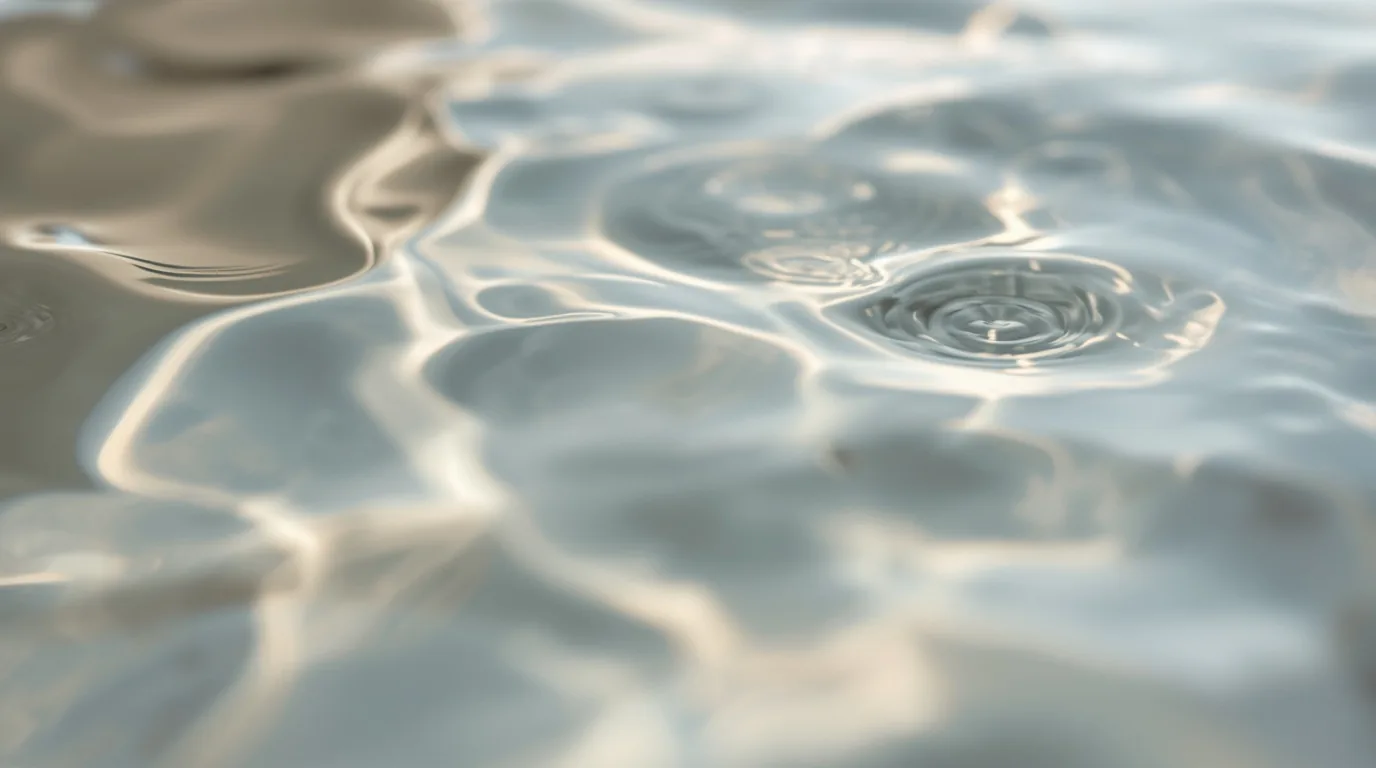 Clear water and soft concentric ripples catching gentle window light